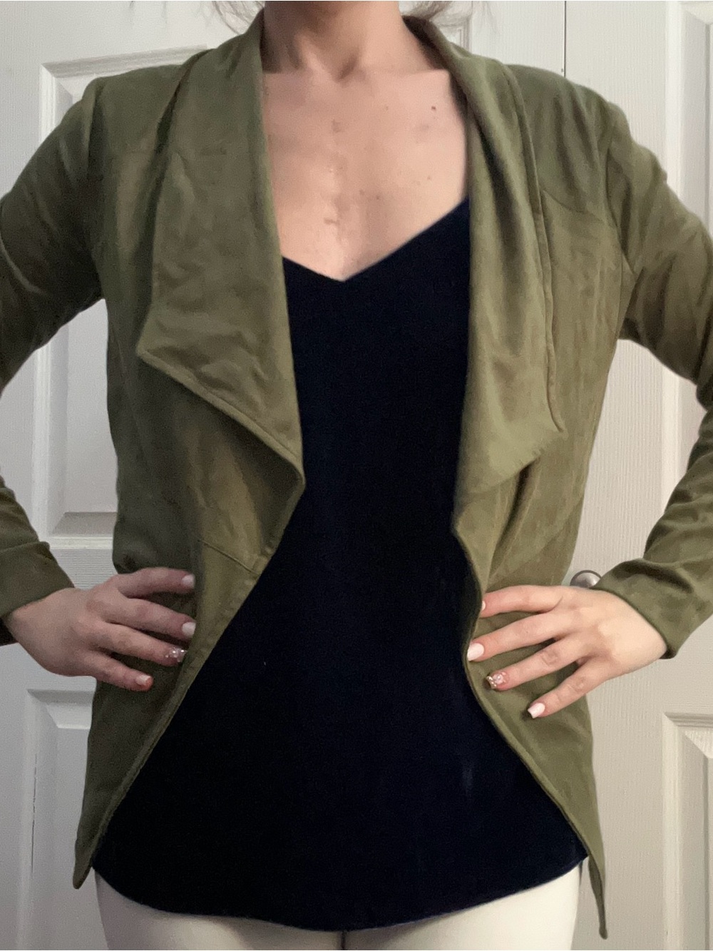 Steve Madden Olive Green Open-Front Draped Jacket